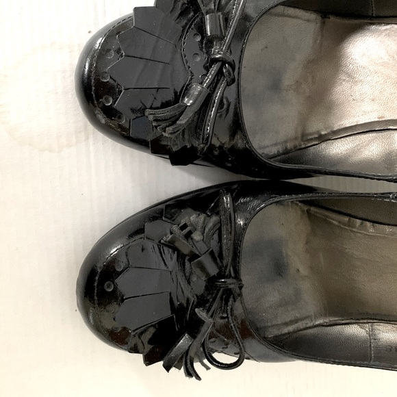 Shiny black real patent leather loafers with tassel & bow comfy block heels Eu39 - Picture 10 of 16